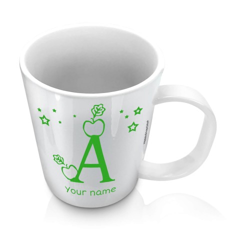 (11oz White) with Alphabet Theme Bright Green (Optional Personalised Gift Text)