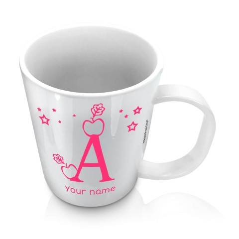 (11oz White) with Alphabet Theme Fuchsia Pink (Optional Personalised Gift Text)