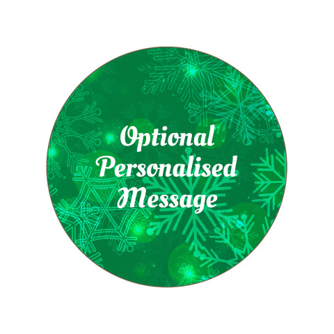 Circular Shape - Snowflakes on Green Design (Optional Personalised Gift Text)