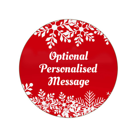 Circular Shape - Snowflakes on Red Design (Optional Personalised Gift Text)