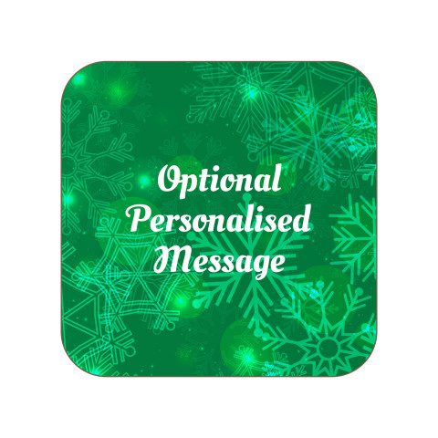 Square Shape - Snowflakes on Green Design (Optional Personalised Gift Text)