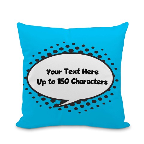 (25cm Square) with Blue Speech Bubble Design Soft Velvet Polyester Fabric with Removable Cover (Zip) (Optional Personalised Gift Text)