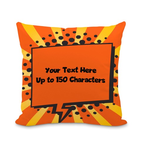 (25cm Square) with Orange Speech Bubble Design Soft Velvet Polyester Fabric with Removable Cover (Zip) (Optional Personalised Gift Text)