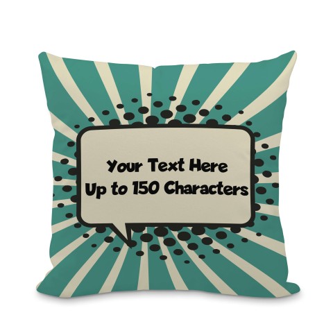 (25cm Square) with Teal Speech Bubble Design Soft Velvet Polyester Fabric with Removable Cover (Zip) (Optional Personalised Gift Text)