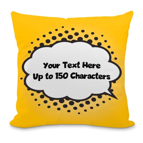 (40cm) with Yellow Speech Bubble Design Soft Velvet Polyester Fabric with Removable Cover (Zip) (Optional Personalised Gift Text)