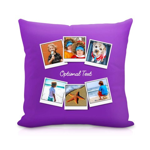 (25cm Square) (Polaroid Style Photo Print) Purple Soft Velvet Polyester Fabric with Removable Cover (Zip) (Optional Personalised Gift Text)