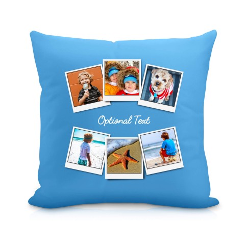 (25cm Square) (Polaroid Style Photo Print) Sky Blue Soft Velvet Polyester Fabric with Removable Cover (Zip) (Optional Personalised Gift Text)