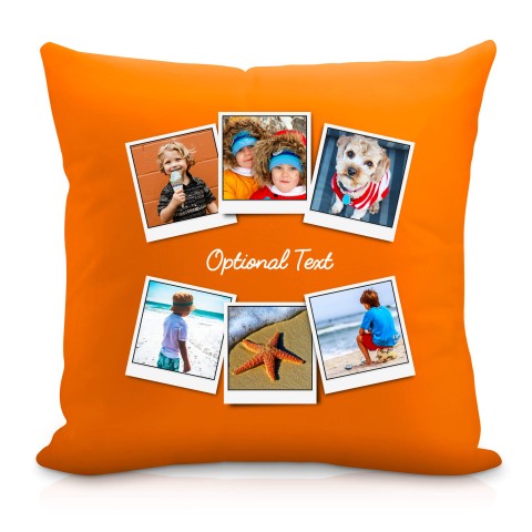 (40cm) (Polaroid Style Photo Print) Orange Soft Velvet Polyester Fabric with Removable Cover (Zip) (Optional Personalised Gift Text)
