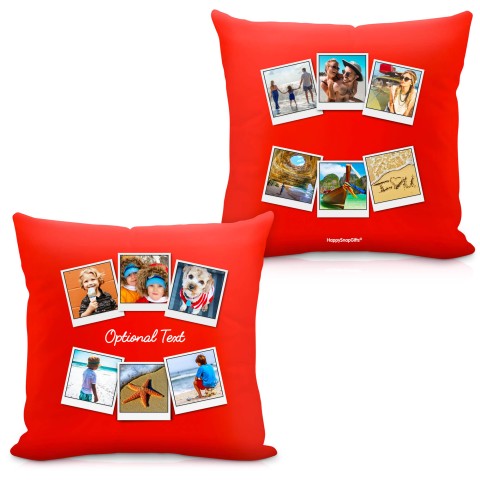 (40cm) (Polaroid Style Photo Print) Red Soft Velvet Polyester Fabric with Removable Cover (Zip) (Optional Personalised Gift Text)
