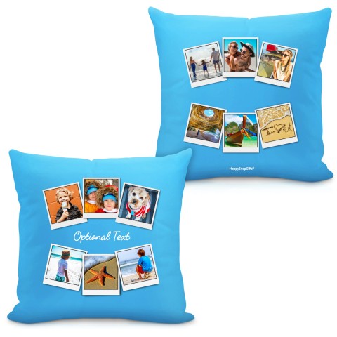 (40cm) (Polaroid Style Photo Print) Sky Blue Soft Velvet Polyester Fabric with Removable Cover (Zip) (Optional Personalised Gift Text)