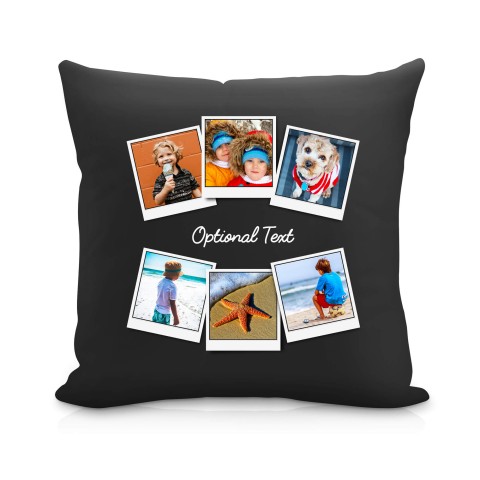 (25cm Square) (Polaroid Style Photo Print) Black Soft Velvet Polyester Fabric with Removable Cover (Zip) (Optional Personalised Gift Text)