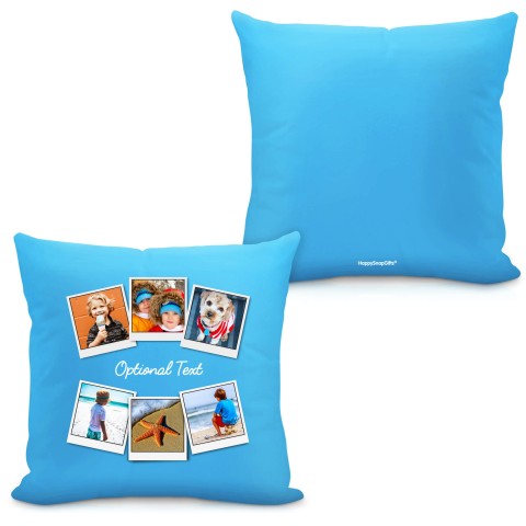 (40cm) (Polaroid Style Photo Print) Sky Blue Soft Velvet Polyester Fabric with Removable Cover (Zip) (Optional Personalised Gift Text)