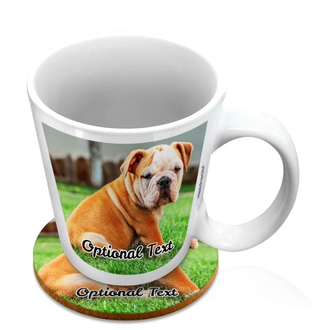 (10oz White) with 1 Photo Printed Front & Back (Optional Personalised Gift Text) with 1 matching Circular Coaster