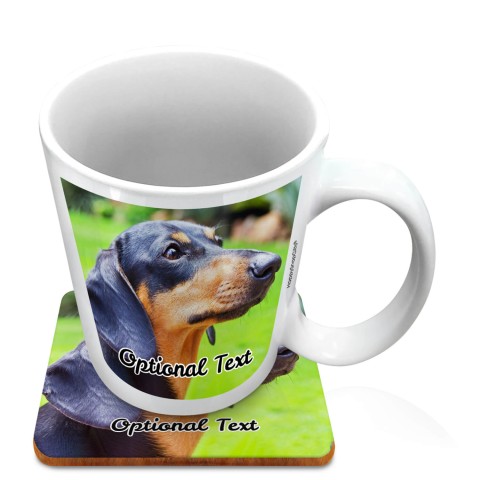 (10oz White) with 2 Photos Printed Front & Back (Optional Personalised Gift Text) with 1 matching Square Coaster