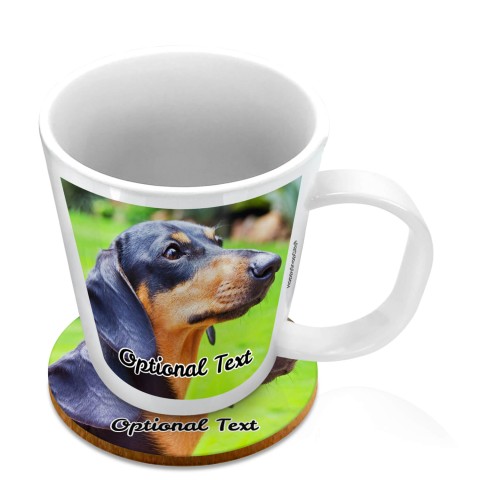 (11oz White) with 2 Photos Printed Front & Back (Optional Personalised Gift Text) with 1 matching Circular Coaster