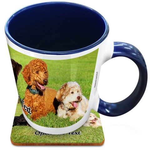 (XL 15oz Blue) with 1 Wrapped Around Image (Optional Personalised Gift Text) with 1 matching Square Coaster