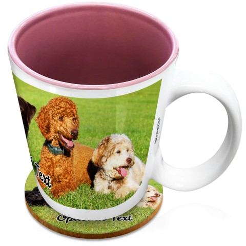 (XL 15oz Pink) with 1 Wrapped Around Image (Optional Personalised Gift Text) with 1 matching Circular Coaster