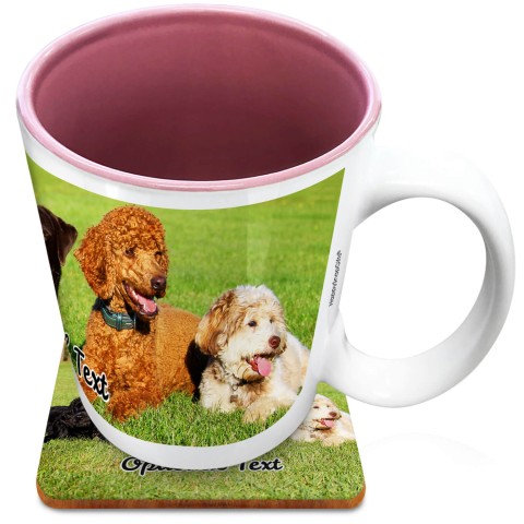 (XL 15oz Pink) with 1 Wrapped Around Image (Optional Personalised Gift Text) with 1 matching Square Coaster