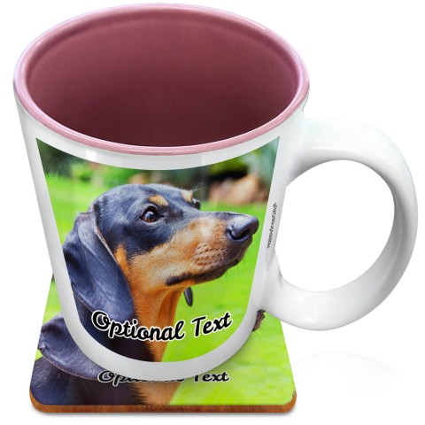 (XL 15oz Pink) with 2 Photos Printed Front & Back (Optional Personalised Gift Text) with 1 matching Square Coaster