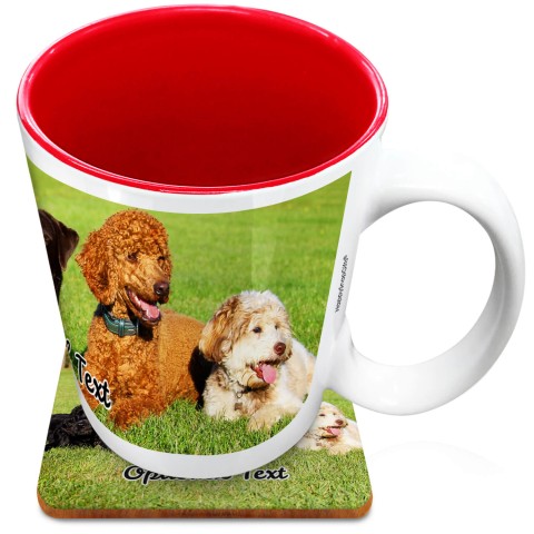 (XL 15oz Red) with 1 Wrapped Around Image (Optional Personalised Gift Text) with 1 matching Square Coaster