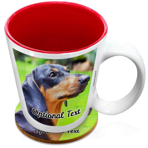 (XL 15oz Red) with 2 Photos Printed Front & Back (Optional Personalised Gift Text) with 1 matching Circular Coaster