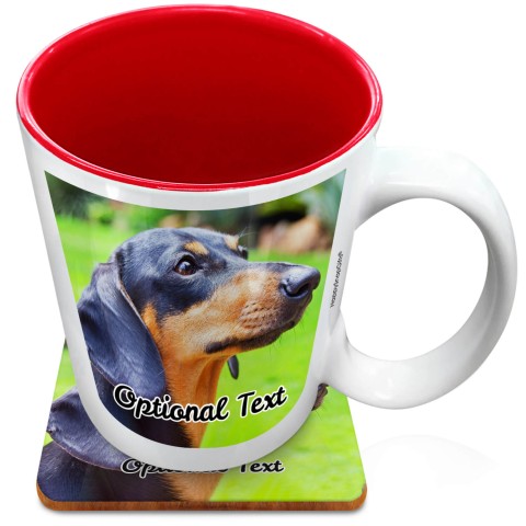 (XL 15oz Red) with 2 Photos Printed Front & Back (Optional Personalised Gift Text) with 1 matching Square Coaster