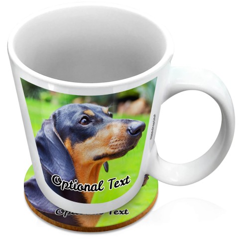 (XL 15oz White) with 2 Photos Printed Front & Back (Optional Personalised Gift Text) with 1 matching Circular Coaster