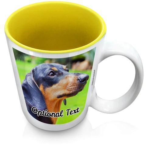 (XL 15oz Yellow) with 2 Photos Printed Front & Back (Optional Personalised Gift Text)