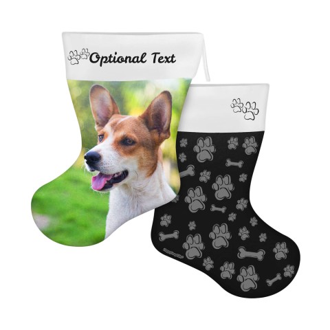 (25cm) Paws & Bones Theme Black Soft Velvet Polyester Fabric (Optional Personalised Gift Text)