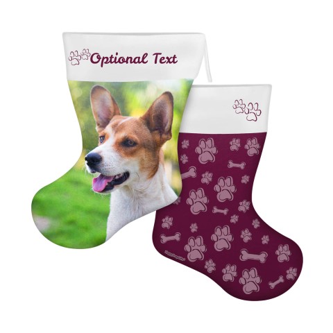 (25cm) Paws & Bones Theme Burgundy Soft Velvet Polyester Fabric (Optional Personalised Gift Text)