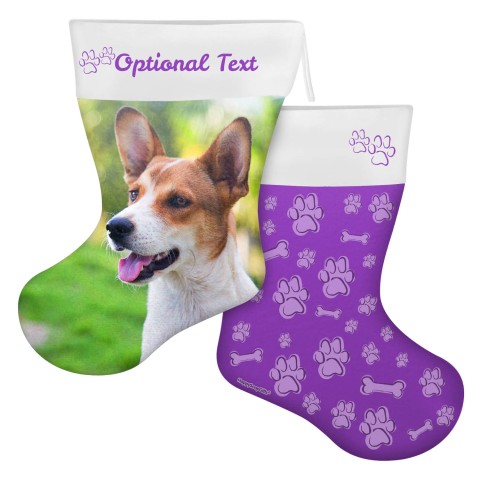 (45cm) Paws & Bones Theme Purple Soft Velvet Polyester Fabric (Optional Personalised Gift Text)