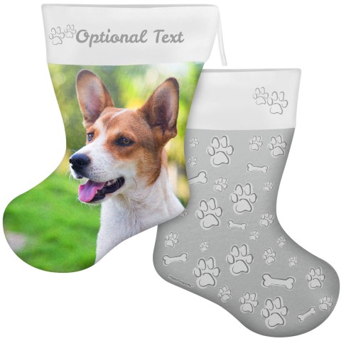 (55cm) Paws & Bones Theme Grey Soft Velvet Polyester Fabric (Optional Personalised Gift Text)