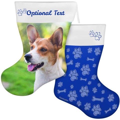 (55cm) Paws & Bones Theme Royal Blue Soft Velvet Polyester Fabric (Optional Personalised Gift Text)