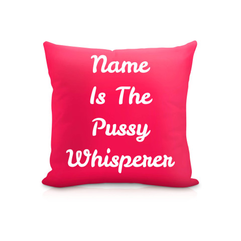 (25cm Square) "is the Pussy Whisperer" Fuchsia Pink Soft Velvet Polyester Fabric (Optional Personalised Gift Text)