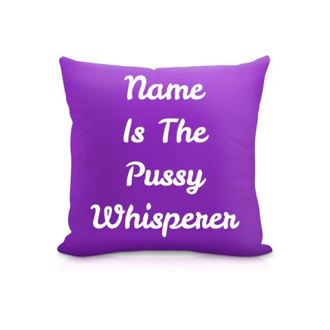 (25cm Square) "is the Pussy Whisperer" Purple Soft Velvet Polyester Fabric (Optional Personalised Gift Text)