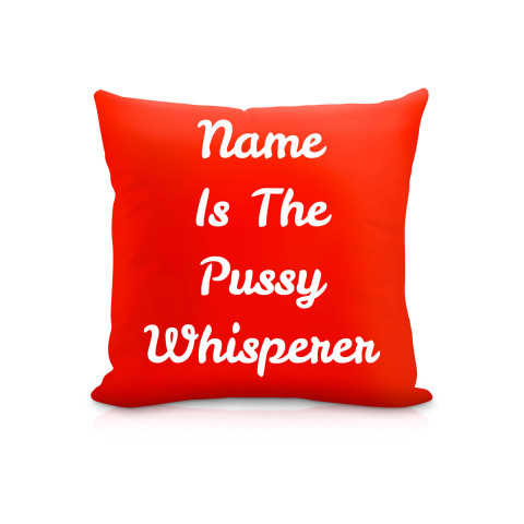 (25cm Square) "is the Pussy Whisperer" Red Soft Velvet Polyester Fabric (Optional Personalised Gift Text)