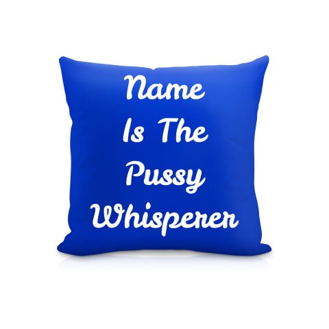 (25cm Square) "is the Pussy Whisperer" Royal Blue Soft Velvet Polyester Fabric (Optional Personalised Gift Text)