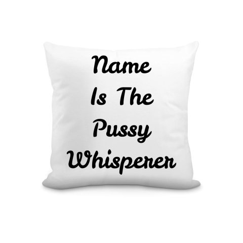 (25cm Square) "is the Pussy Whisperer" White Soft Velvet Polyester Fabric (Optional Personalised Gift Text)