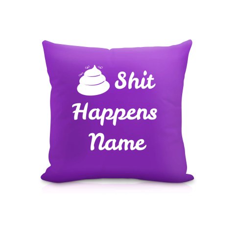 (25cm Square) "Shit Happens" Purple Soft Velvet Polyester Fabric (Optional Personalised Gift Text)