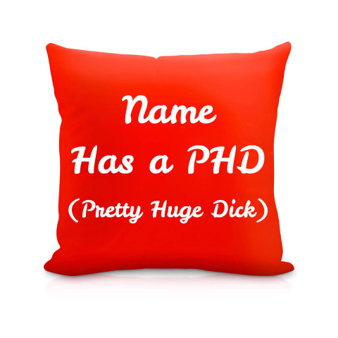 (40cm) "Has a PHD (Pretty Huge Dick)" Red Soft Velvet Polyester Fabric (Optional Personalised Gift Text)