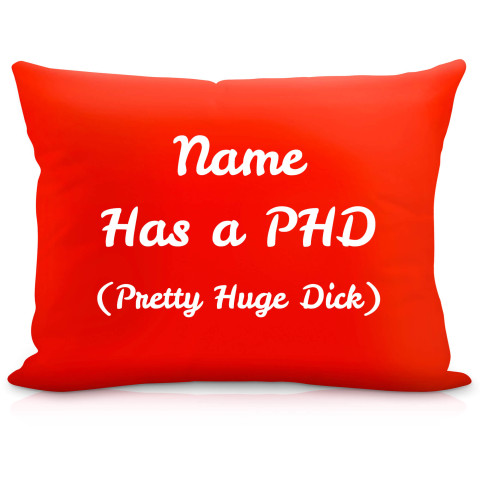 (57cm) "Has a PHD (Pretty Huge Dick)" Red Soft Velvet Polyester Fabric (Optional Personalised Gift Text)