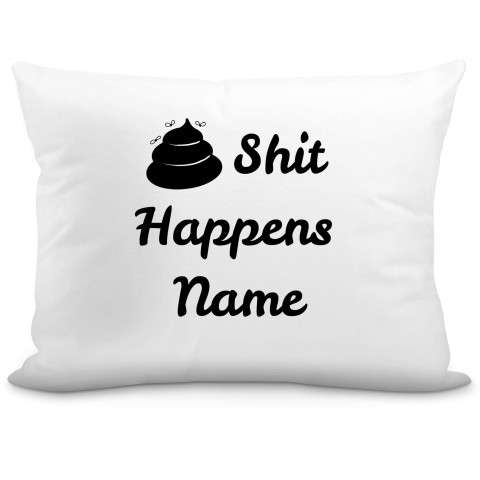 (57cm) "Shit Happens" White Soft Velvet Polyester Fabric (Optional Personalised Gift Text)