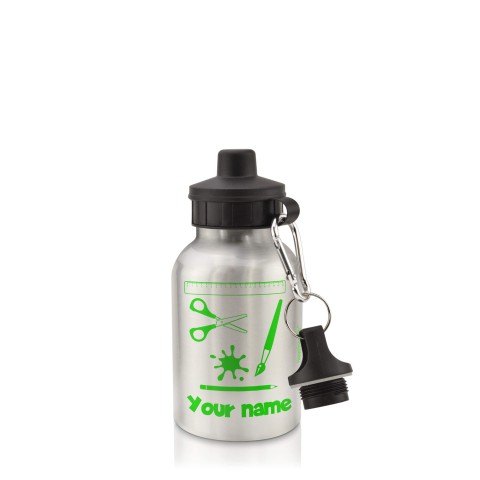 in Silver (400ml) with Screw Cap with Paint & Craft Icon Bright Green (Optional Personalised Gift Text)