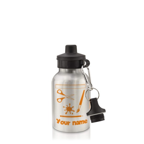 in Silver (400ml) with Screw Cap with Paint & Craft Icon Orange (Optional Personalised Gift Text)