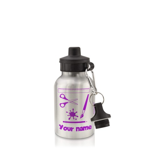 in Silver (400ml) with Screw Cap with Paint & Craft Icon Purple (Optional Personalised Gift Text)