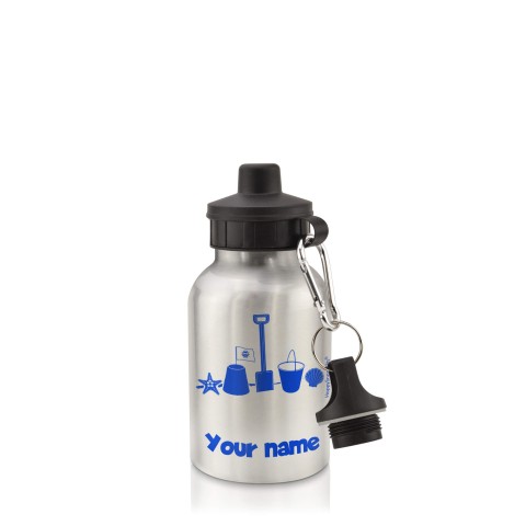 in Silver (400ml) with Screw Cap (Bucket & Spade Icon) Royal Blue (Optional Personalised Gift Text)