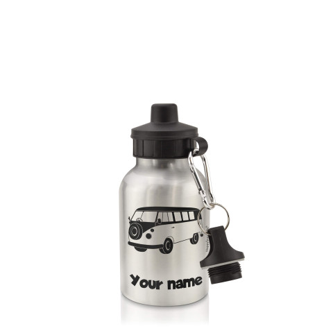 in Silver (400ml) with Screw Cap (Camper Van Icon) Black (Optional Personalised Gift Text)