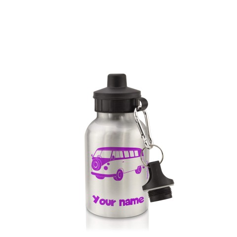in Silver (400ml) with Screw Cap (Camper Van Icon) Purple (Optional Personalised Gift Text)