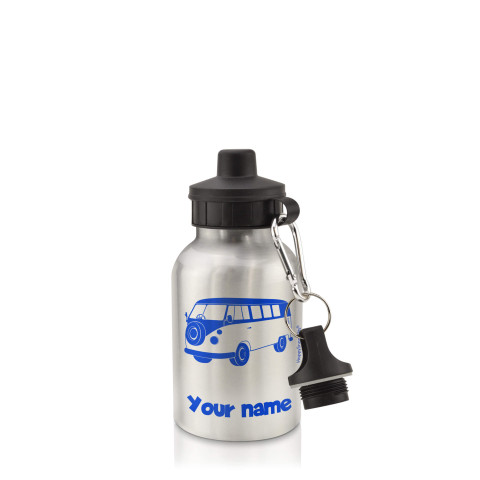 in Silver (400ml) with Screw Cap (Camper Van Icon) Royal Blue (Optional Personalised Gift Text)