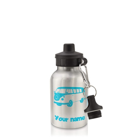 in Silver (400ml) with Screw Cap (Camper Van Icon) Sky Blue (Optional Personalised Gift Text)